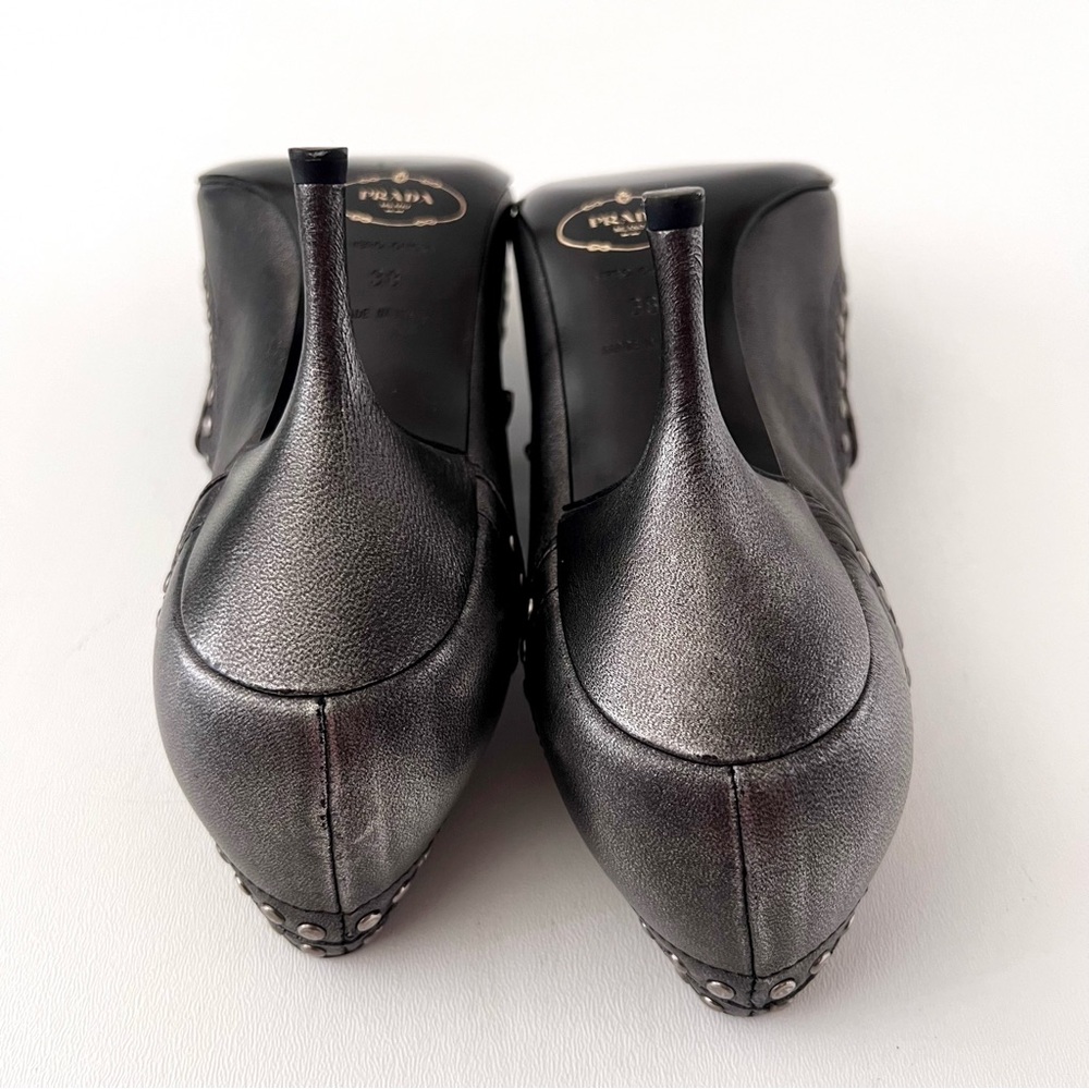 New PRADA | Dark Gray Metallic Studded Mary Jane Pointed Pumps Heels EU 38 New - Picture 14 of 15